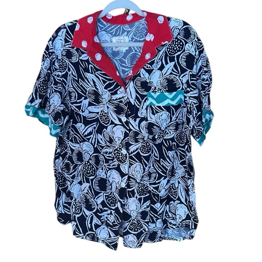 Ken Done Vintage 90s Floral Colorblock Button-Up Shirt – Estimated Size M